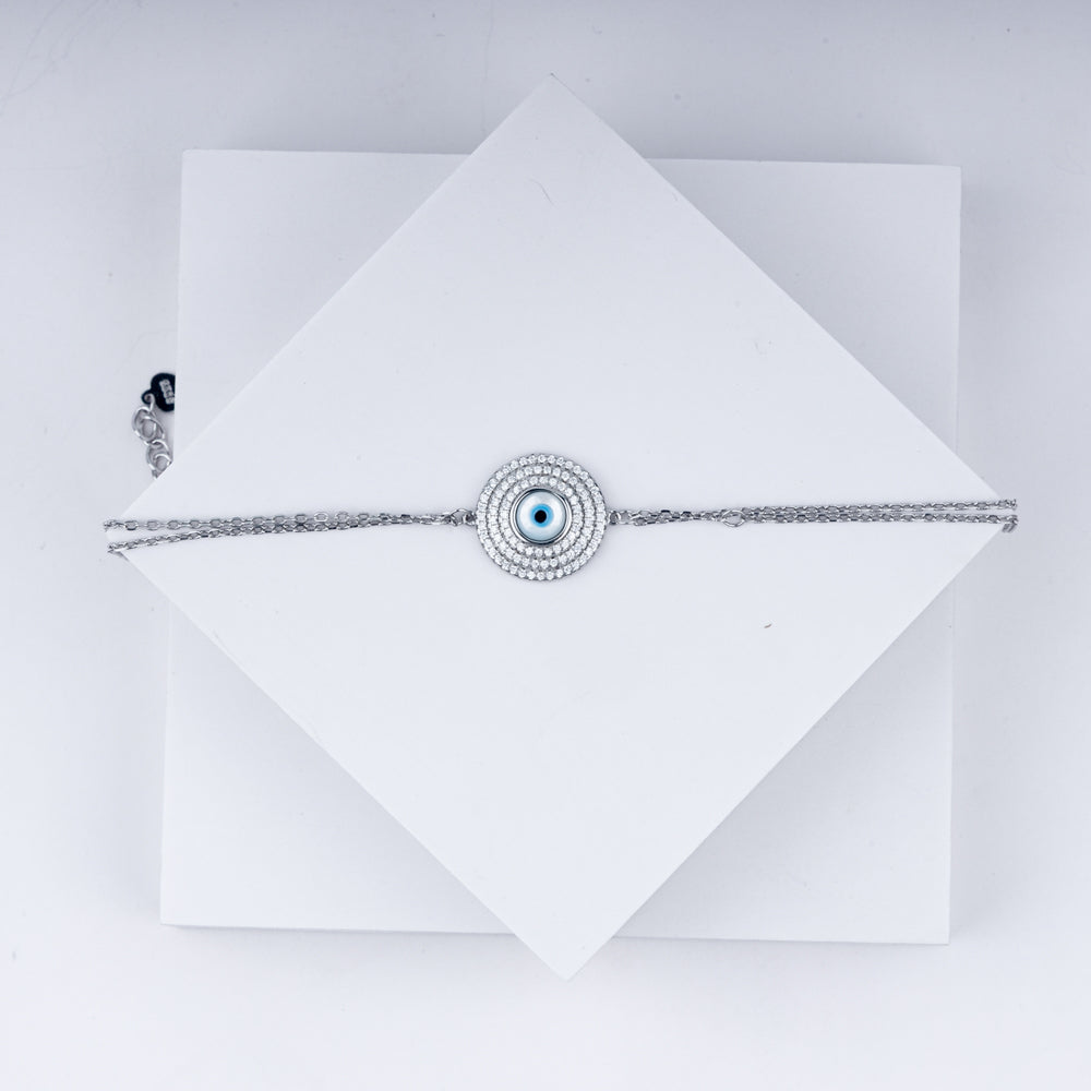Radiant Zircon Studded Evil Eye Chain Bracelet In 925 Sterling Silver