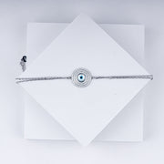 Radiant Zircon Studded Evil Eye Chain Bracelet In 925 Sterling Silver