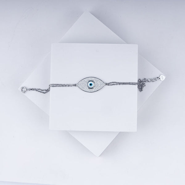 Warding Evil Eye Zircon Bracelet Chain In 925 Sterling Silver