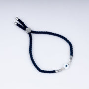 Unisex 925 Sterling Silver Evil Eye Rakhi on Navy Braided Cord