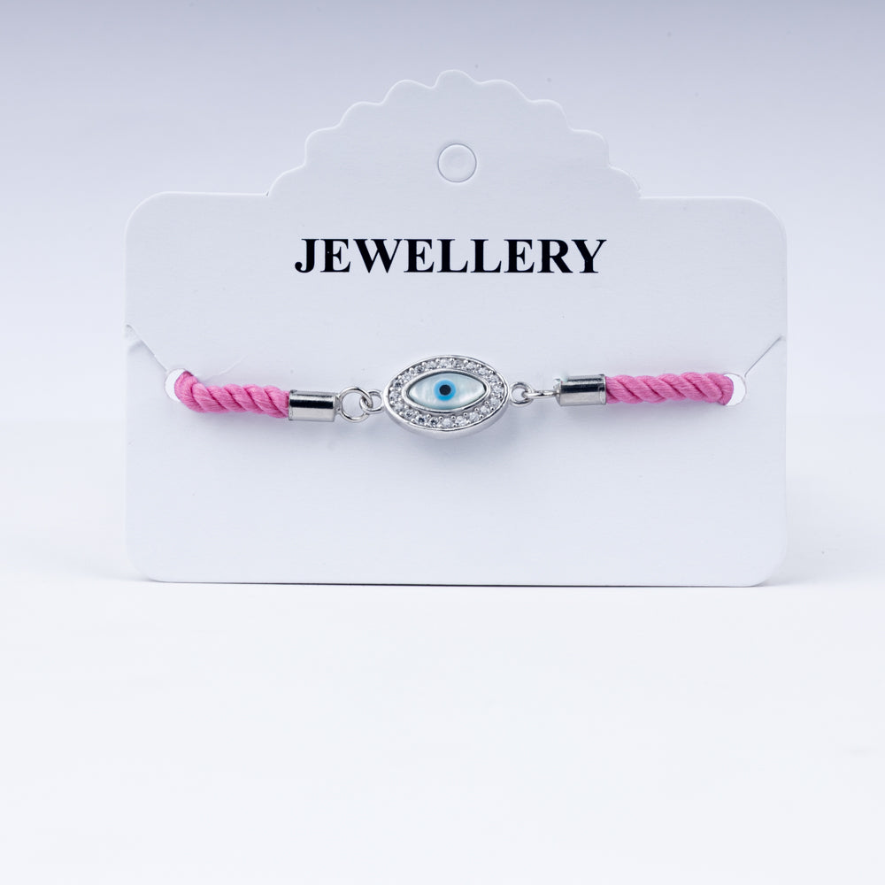Unisex Evil Eye Rakhi in 925 Sterling Silver with Pink Braided Cord