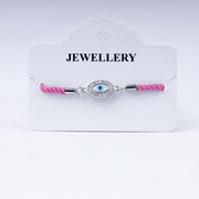 Unisex Evil Eye Rakhi in 925 Sterling Silver with Pink Braided Cord