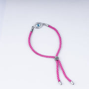 Unisex Evil Eye Rakhi in 925 Sterling Silver with Pink Braided Cord
