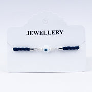 Unisex 925 Sterling Silver Evil Eye Rakhi on Navy Braided Cord
