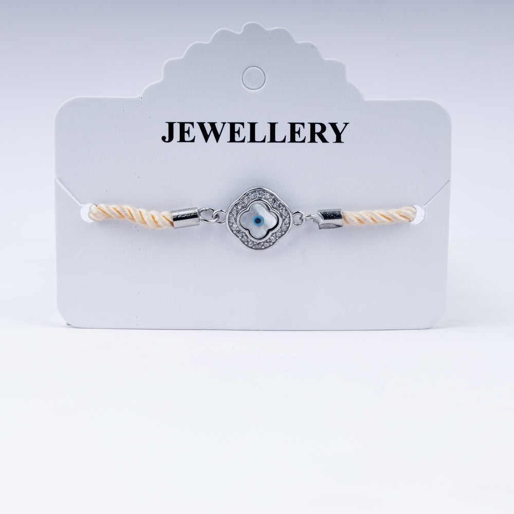 Unisex Sunny Side Up – 925 Silver Evil Eye Rakhi on Peach Twist