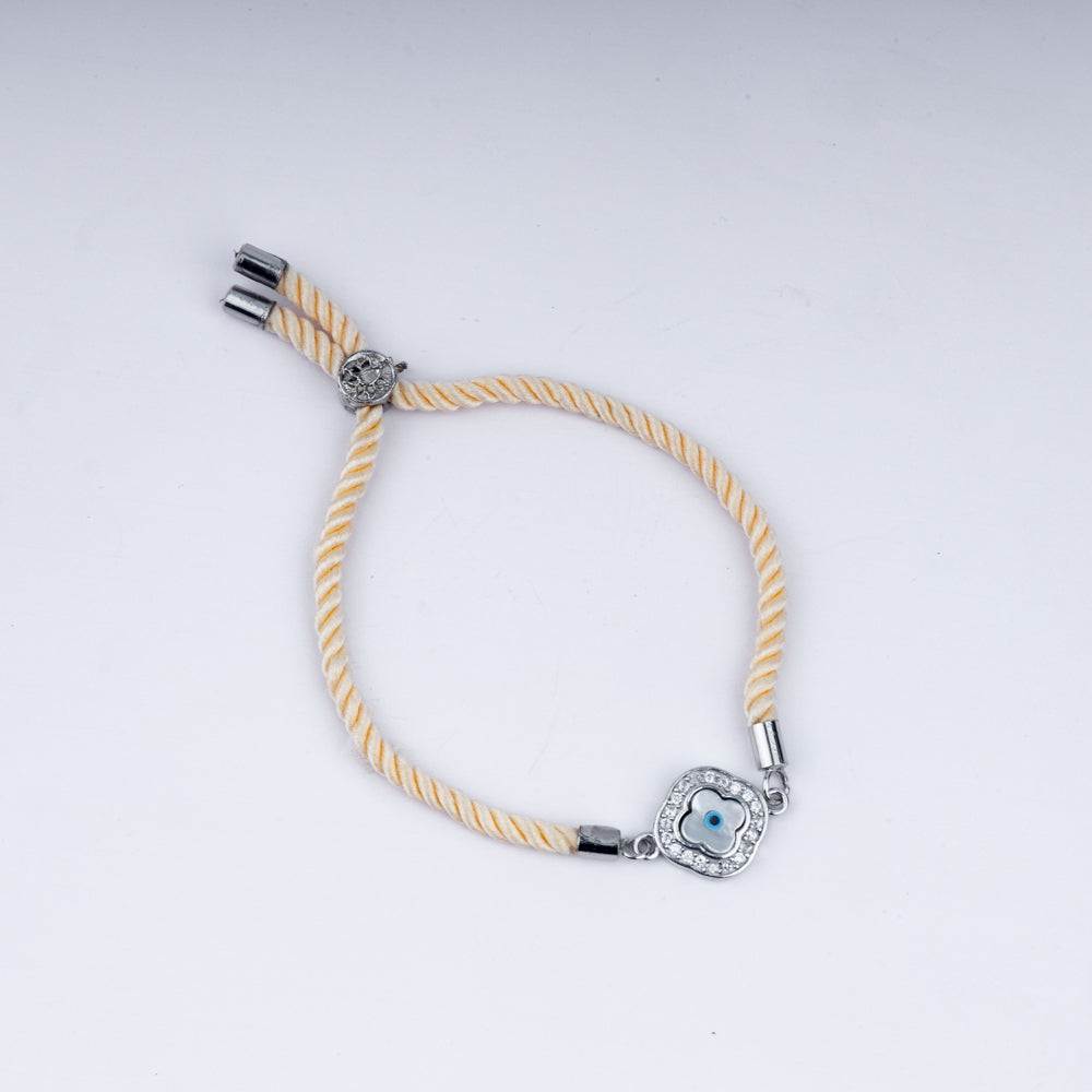 Unisex Sunny Side Up – 925 Silver Evil Eye Rakhi on Peach Twist