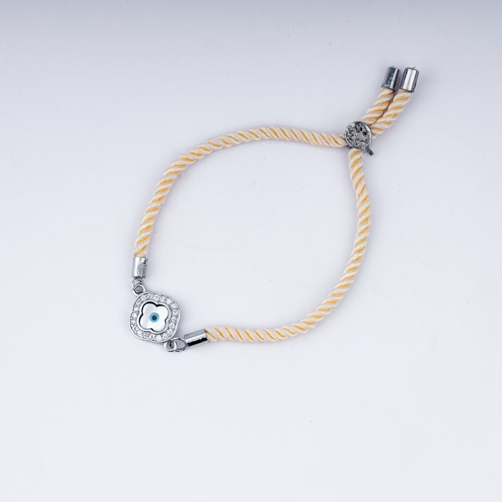 Unisex Sunny Side Up – 925 Silver Evil Eye Rakhi on Peach Twist