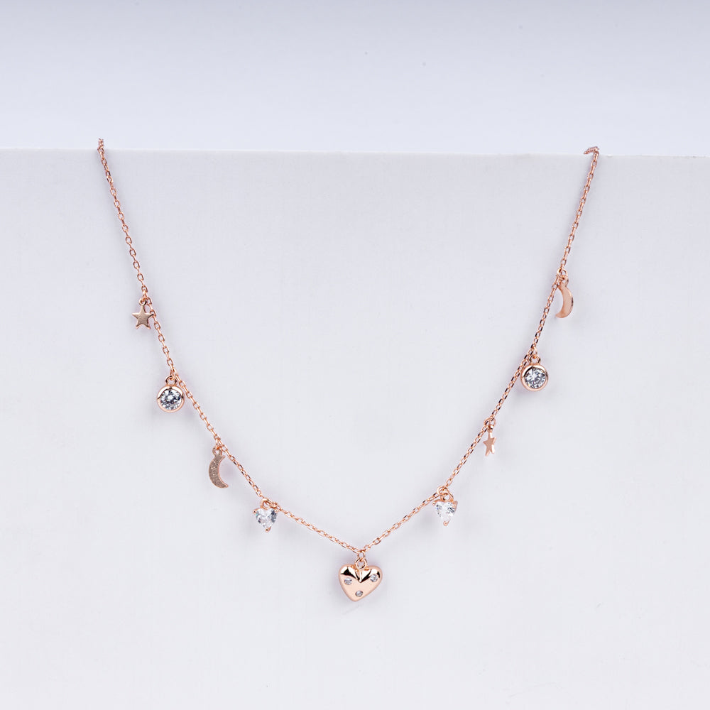 Celestial Charm Necklace in 925 Sterling Silver with Rose Gold Plating