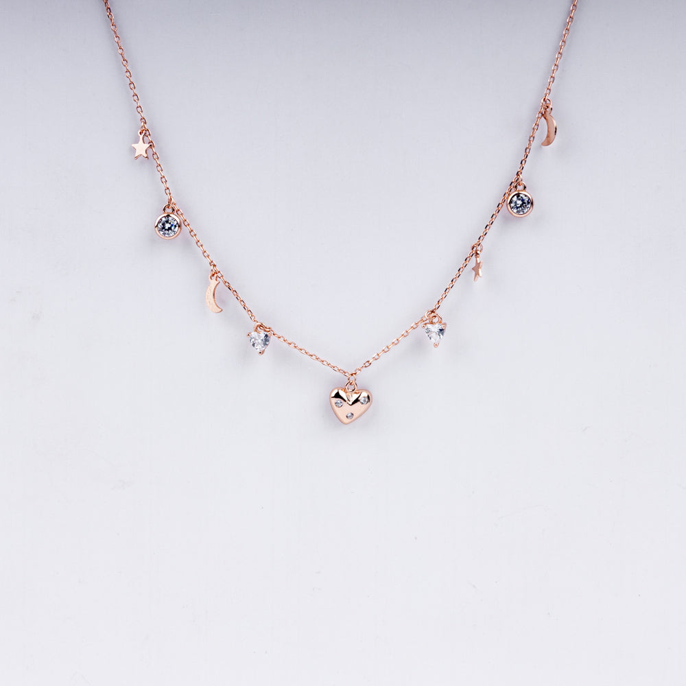 Celestial Charm Necklace in 925 Sterling Silver with Rose Gold Plating