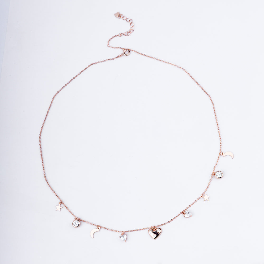 Celestial Charm Necklace in 925 Sterling Silver with Rose Gold Plating