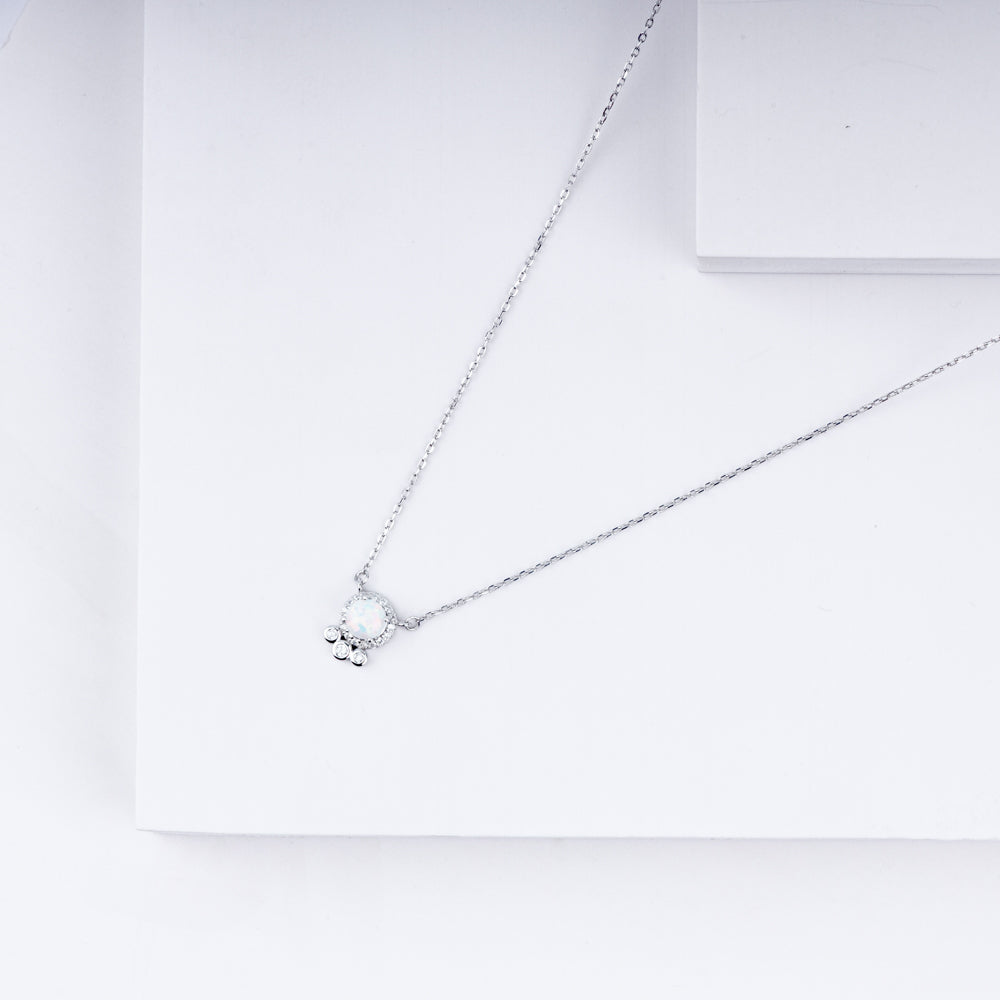 Opulent Glow Opal Pendant Necklace in 925 Sterling Silver with CZ Halo