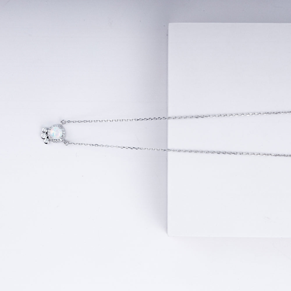 Opulent Glow Opal Pendant Necklace in 925 Sterling Silver with CZ Halo