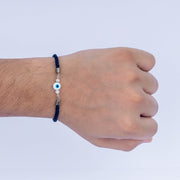 Unisex 925 Sterling Silver Evil Eye Rakhi on Navy Braided Cord
