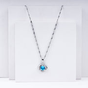 Blue Topaz Halo Pendant Necklace in 925 Sterling Silver