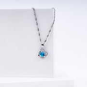 Blue Topaz Halo Pendant Necklace in 925 Sterling Silver