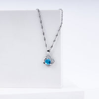 Blue Topaz Halo Pendant Necklace in 925 Sterling Silver