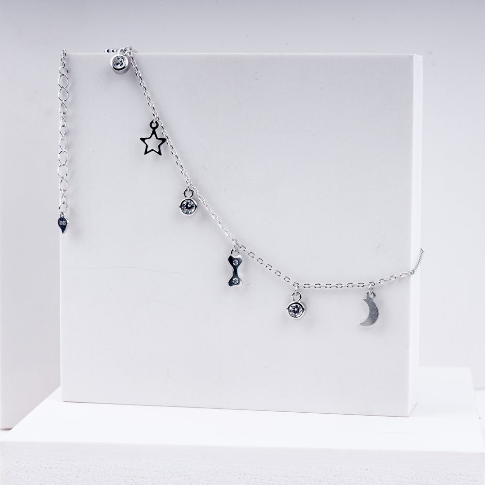 Starlit Dreams Necklace in 925 Sterling Silver with CZ Charms