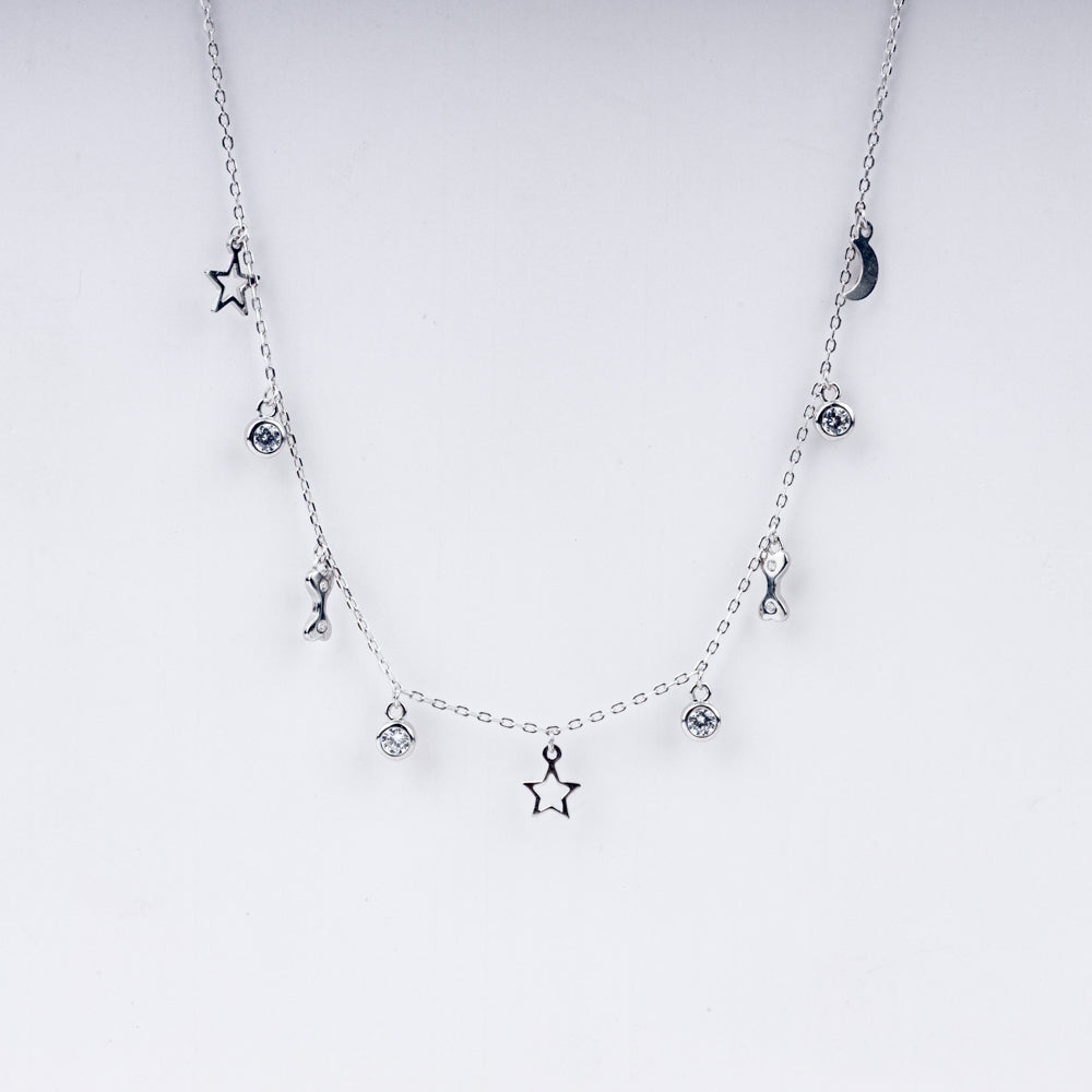 Starlit Dreams Necklace in 925 Sterling Silver with CZ Charms