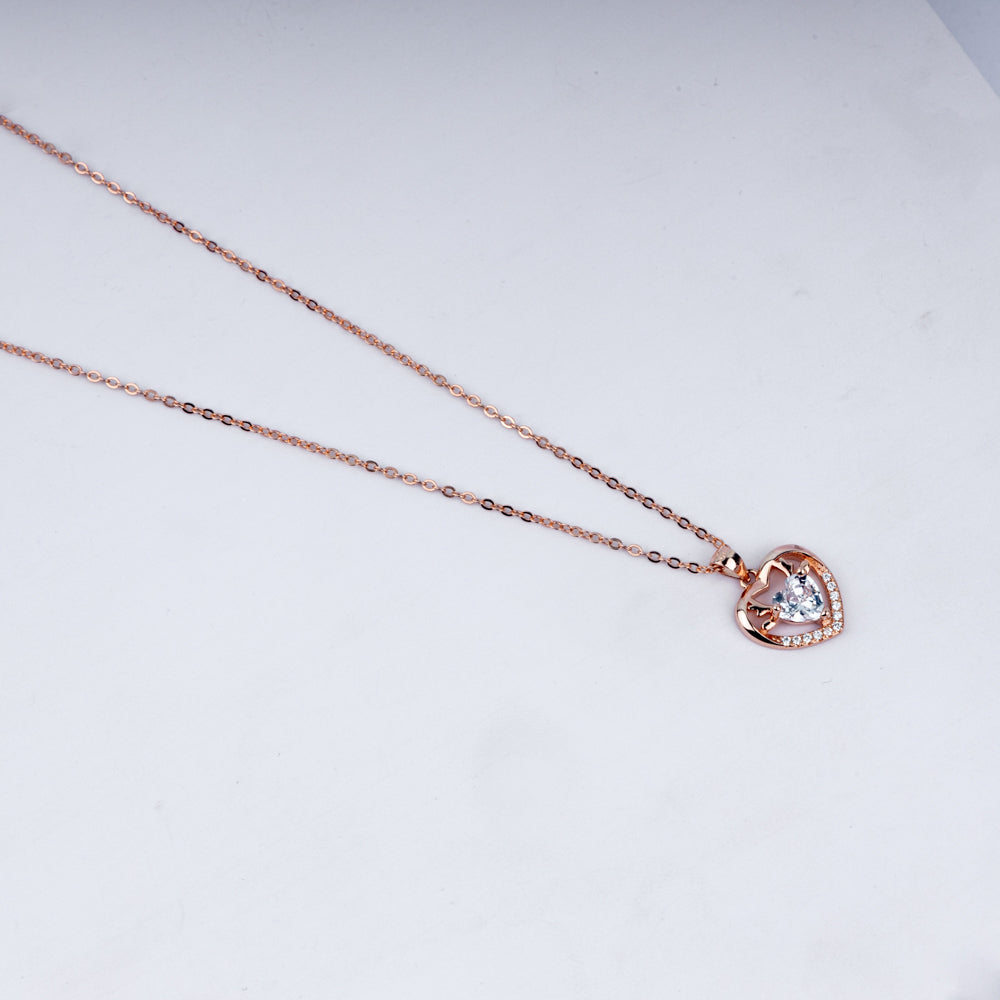 Eternal Love Heart Pendant Necklace in 925 Sterling Silver with Rose Gold Plating