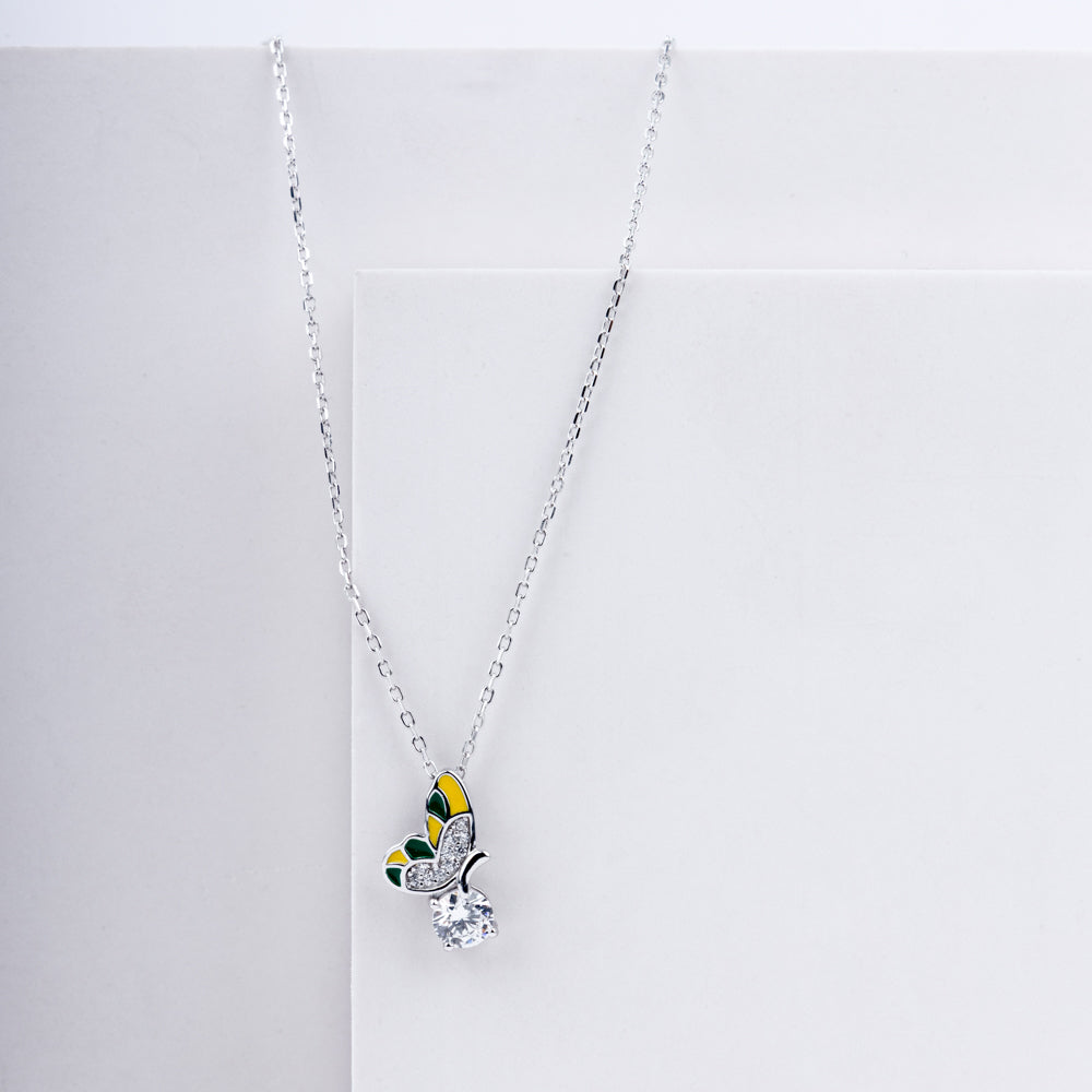Enchanted Butterfly Pendant Necklace in 925 Sterling Silver with Enamel & CZ Accents