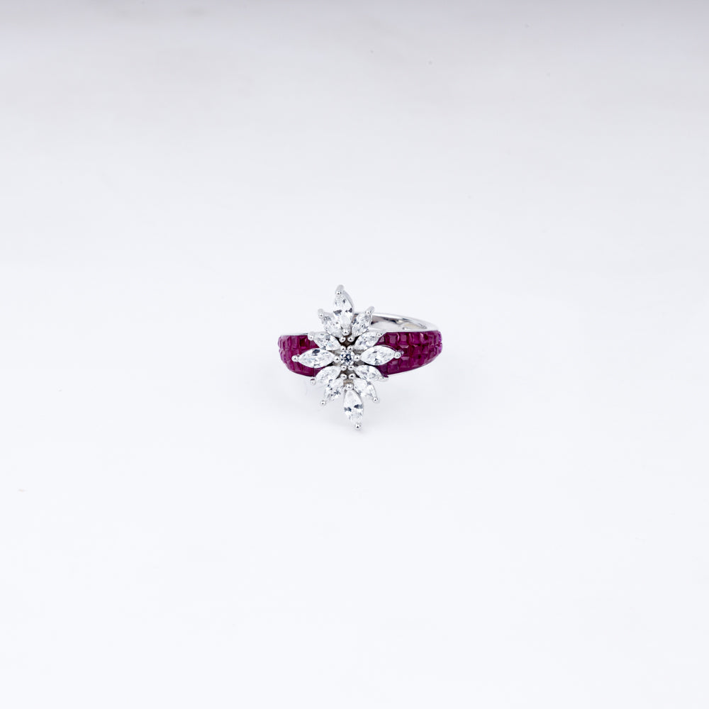 Ruby Blossom Crystal Ring | Vanika Jewellery