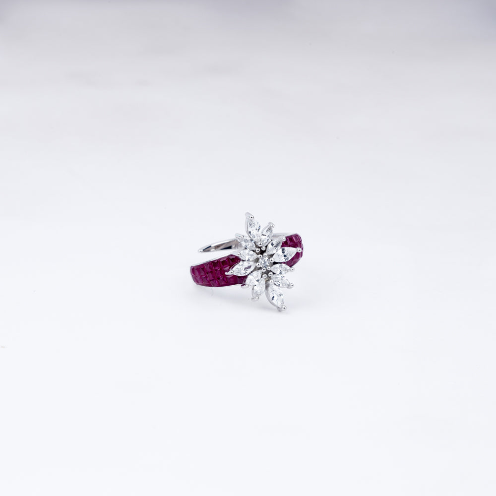 Ruby Blossom Crystal Ring | Vanika Jewellery