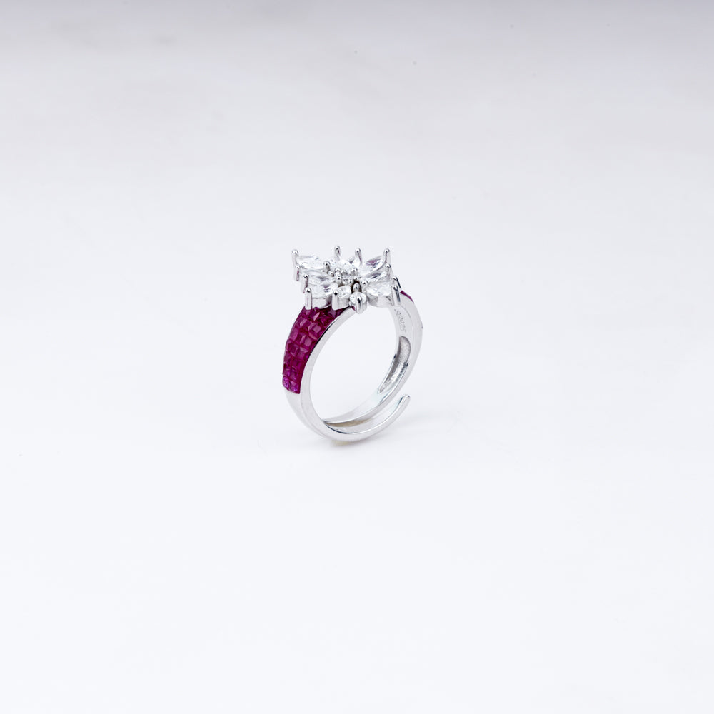 Ruby Blossom Crystal Ring | Vanika Jewellery