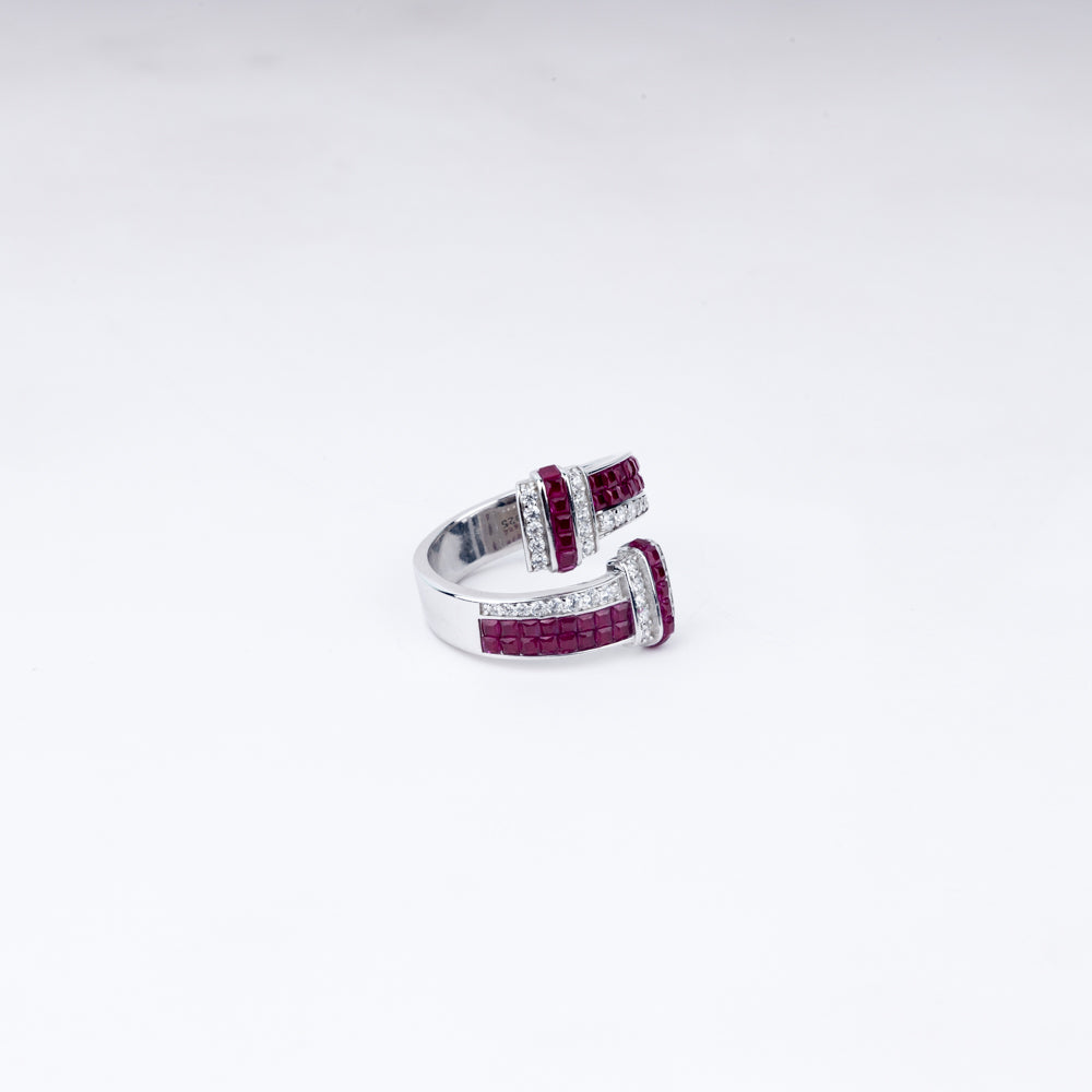 Radiant Ruby Baguette Adjustable Ring in 925 Silver