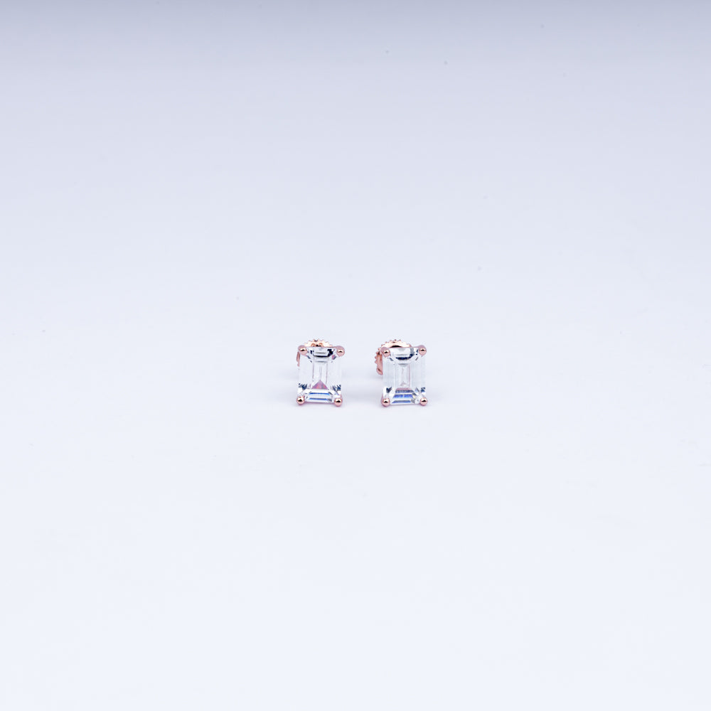 Elegant Baguette-Cut CZ Rose Gold Stud Earrings in 925 Sterling Silver