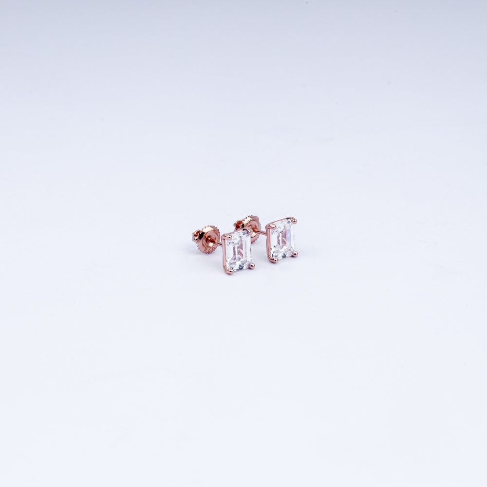 Elegant Baguette-Cut CZ Rose Gold Stud Earrings in 925 Sterling Silver
