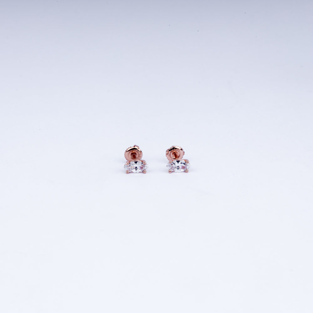 Oval Radiance CZ Stud Earrings in 925 Sterling Silver with Rose Gold Plating