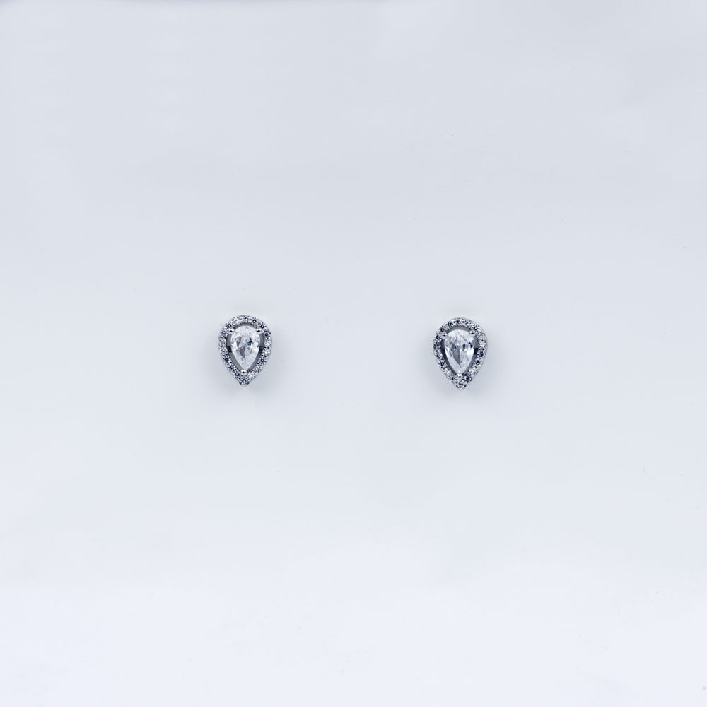 Pear Halo CZ Stud Earrings in 925 Sterling Silver