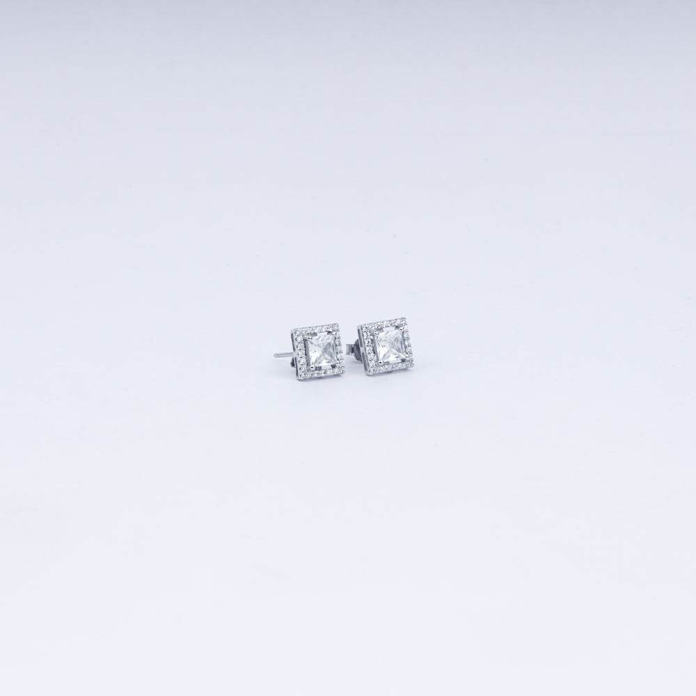 Princess-Cut Halo CZ Stud Earrings in 925 Sterling Silver