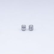 Emerald-Cut Halo CZ Stud Earrings in 925 Sterling Silver