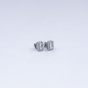 Emerald-Cut Halo CZ Stud Earrings in 925 Sterling Silver