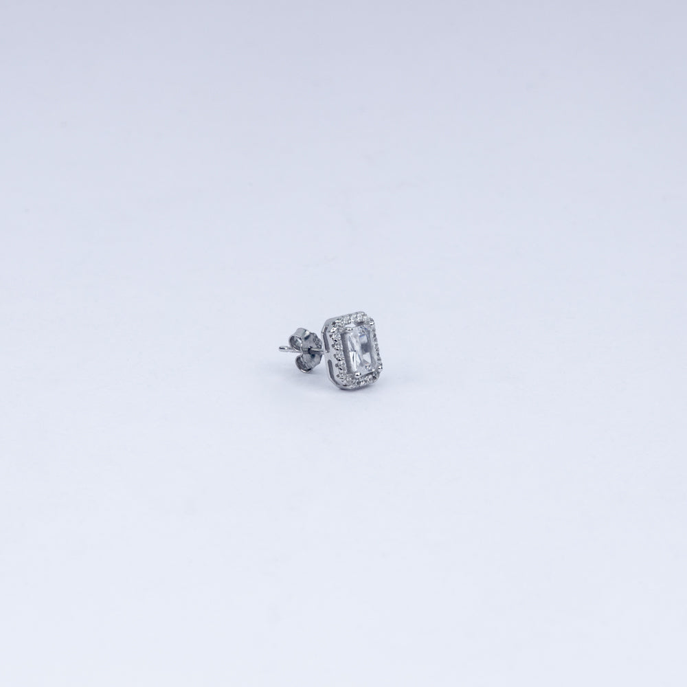 Emerald-Cut Halo CZ Stud Earrings in 925 Sterling Silver