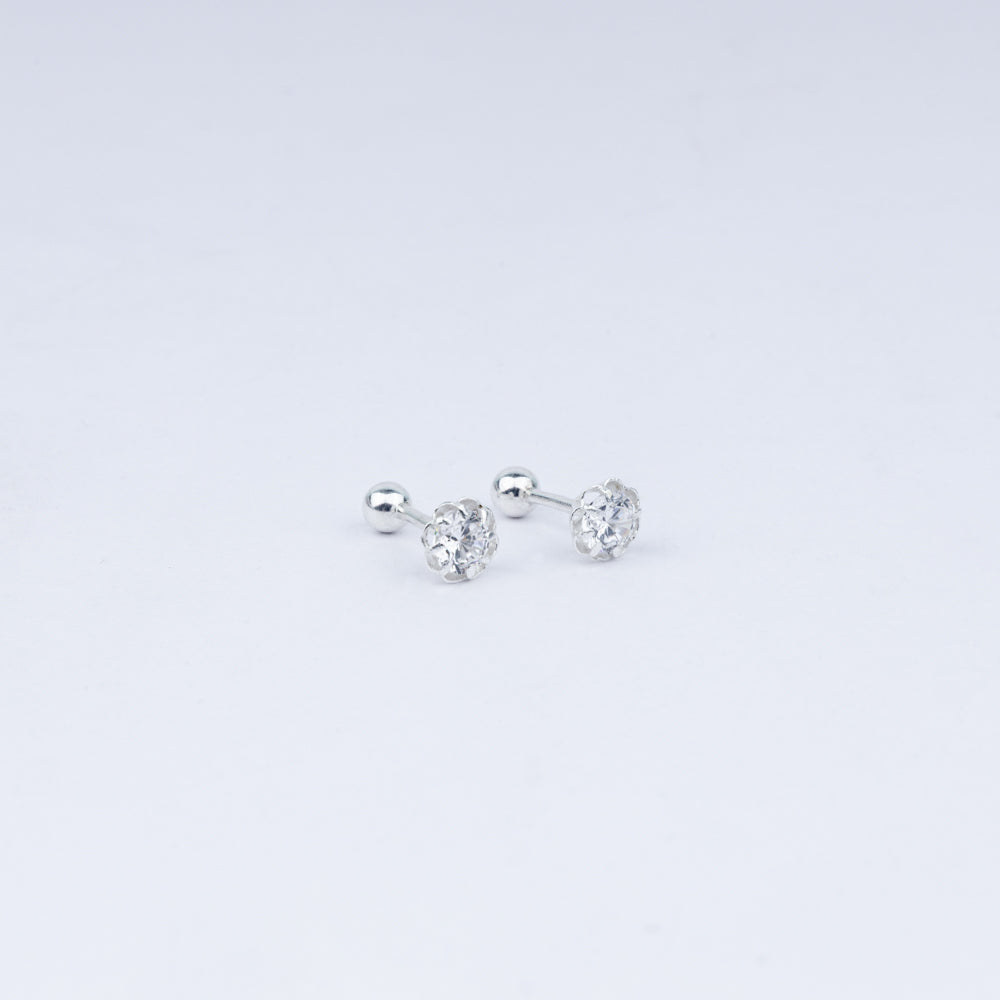 Radiant Floral Solitaire Studs in 925 Sterling Silver