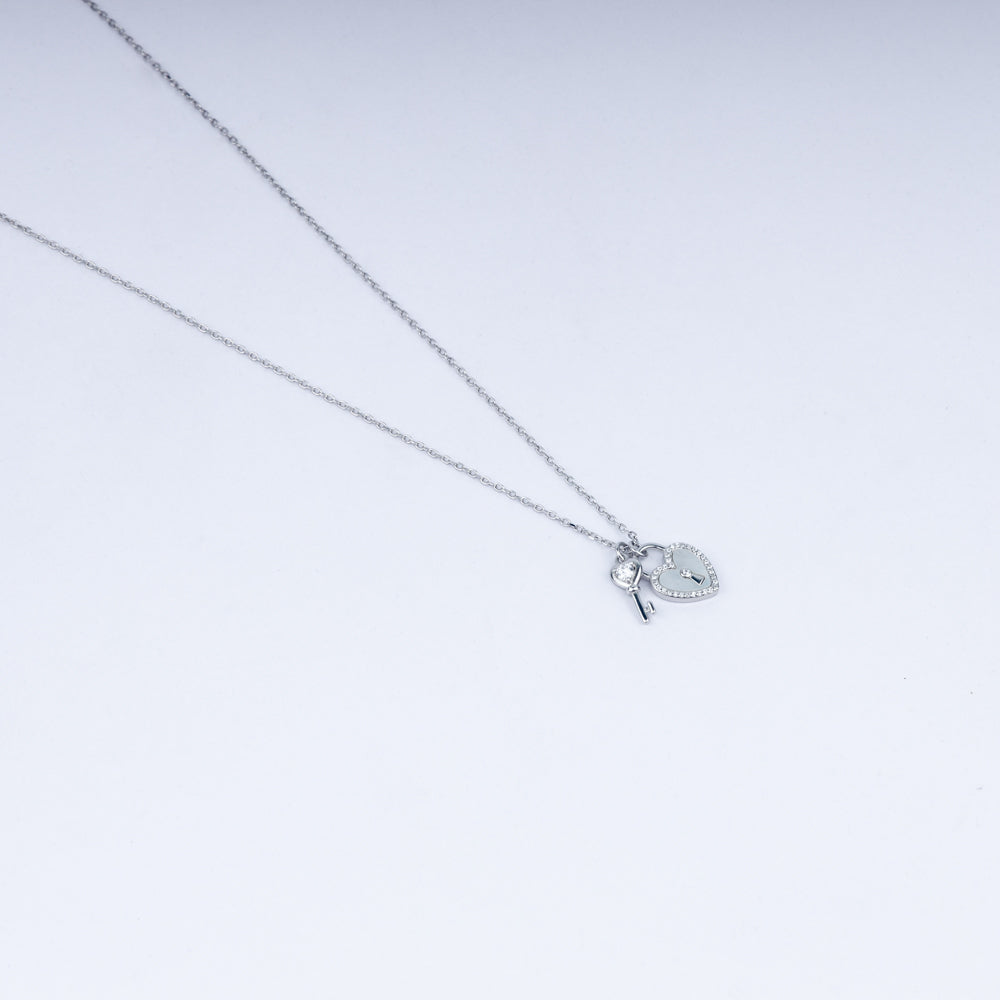 Heart Lock Zircon Necklace Set In 925 Sterling Silver