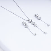 Floral Cascade Necklace & Earrings Set in 925 Sterling Silver with CZ Accents