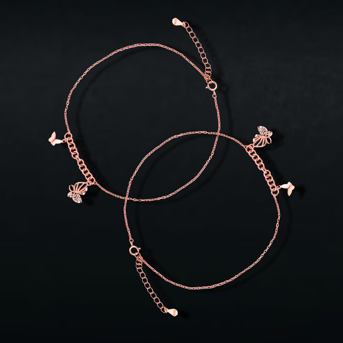 Butterfly Drop Rose Gold Anklet In 925 Sterling Silver - Vanika 
