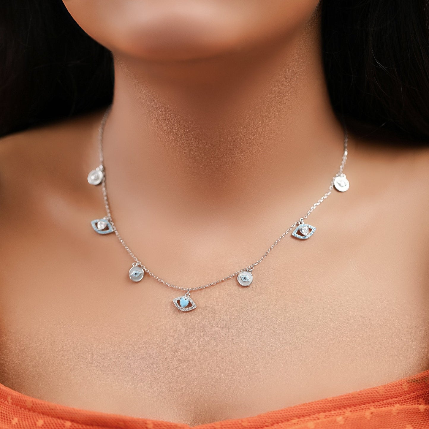 Evil Eye Amulet Zircon Necklace Set In 925 Sterling Silver - Vanika 