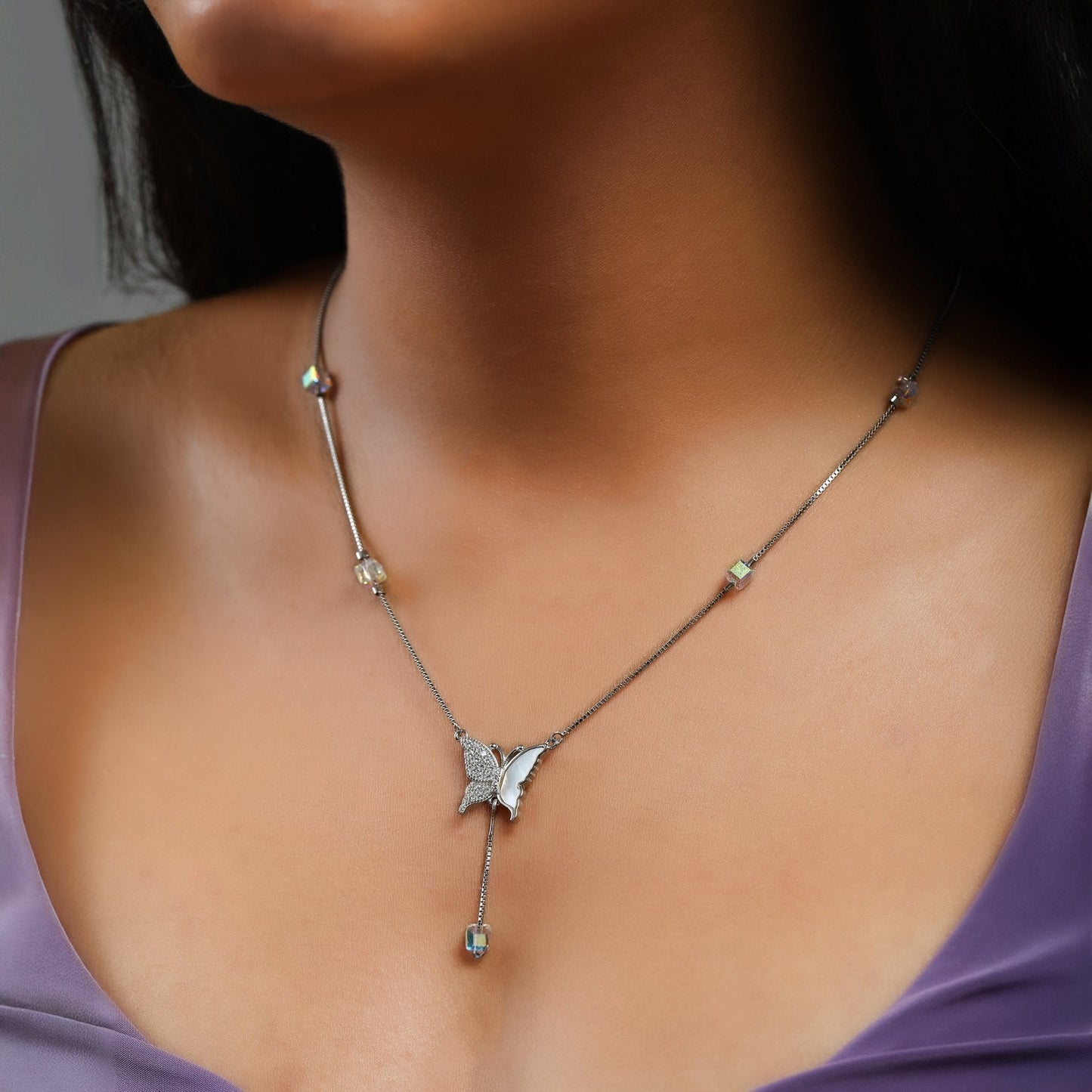 Sparkling Butterfly Charm Chain In 925 Sterling Silver - Vanika 