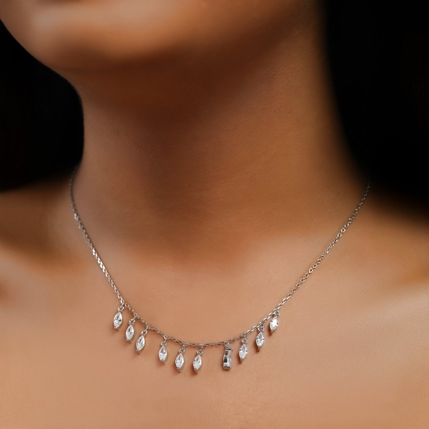 Marquise-Cut Zircon Brilliance Necklace Set In 925 Sterling Silver - Vanika 