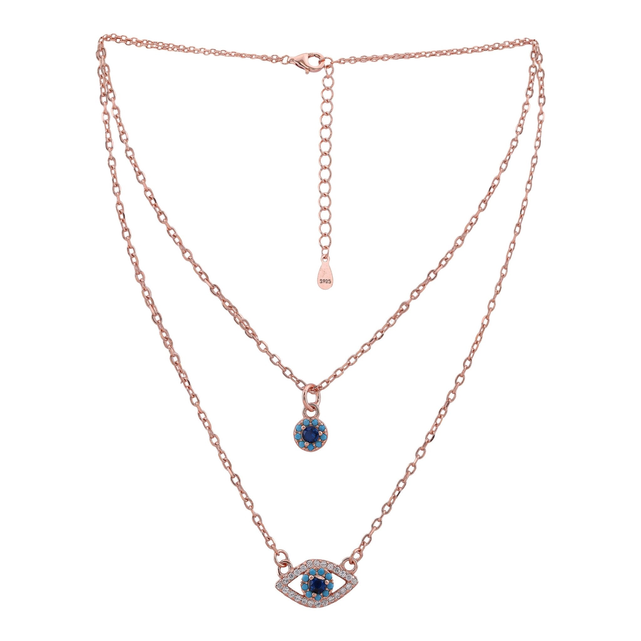 Blue & White Zircon Evil Eye Necklace Set In 925 Sterling Silver - Vanika 