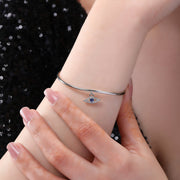 Evil Eye Zircon Blue Stone Studded Adjustable Bracelet In 925 Sterling Silver - Vanika 
