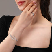 Gleaming Zircon Stone Adjustable Bracelet With Ring In 925 Sterling Silver - Vanika 