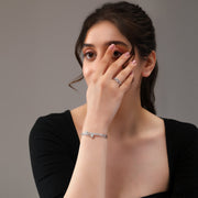 Geometric Chic Zircon Adjustable Bracelet With Ring In 925 Sterling Silver - Vanika 