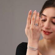 Sparkling Zircon Adjustable Bracelet With Ring In 925 Sterling Silver - Vanika 