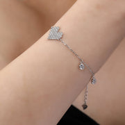Sparkling Heart Charm Chain Bracelet In 925 Sterling Silver - Vanika 