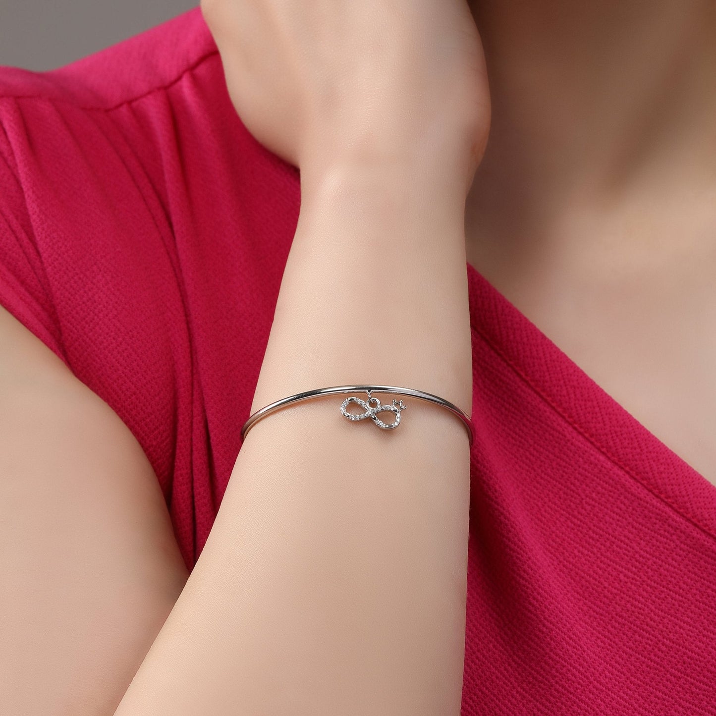 Forever Infinity Charm Zircon Adjustable Bracelet In 925 Sterling Silver - Vanika 